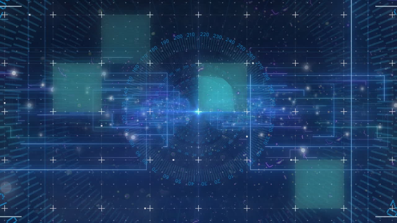 파란색 배경에 데이터 처리 및 모양의 애니메이션