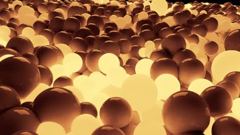 4k 3d seamless loop animation of beautiful small and large spheres or balls cover plane as abstract simple geometric background. some spheres glow. in one color tone like sepia