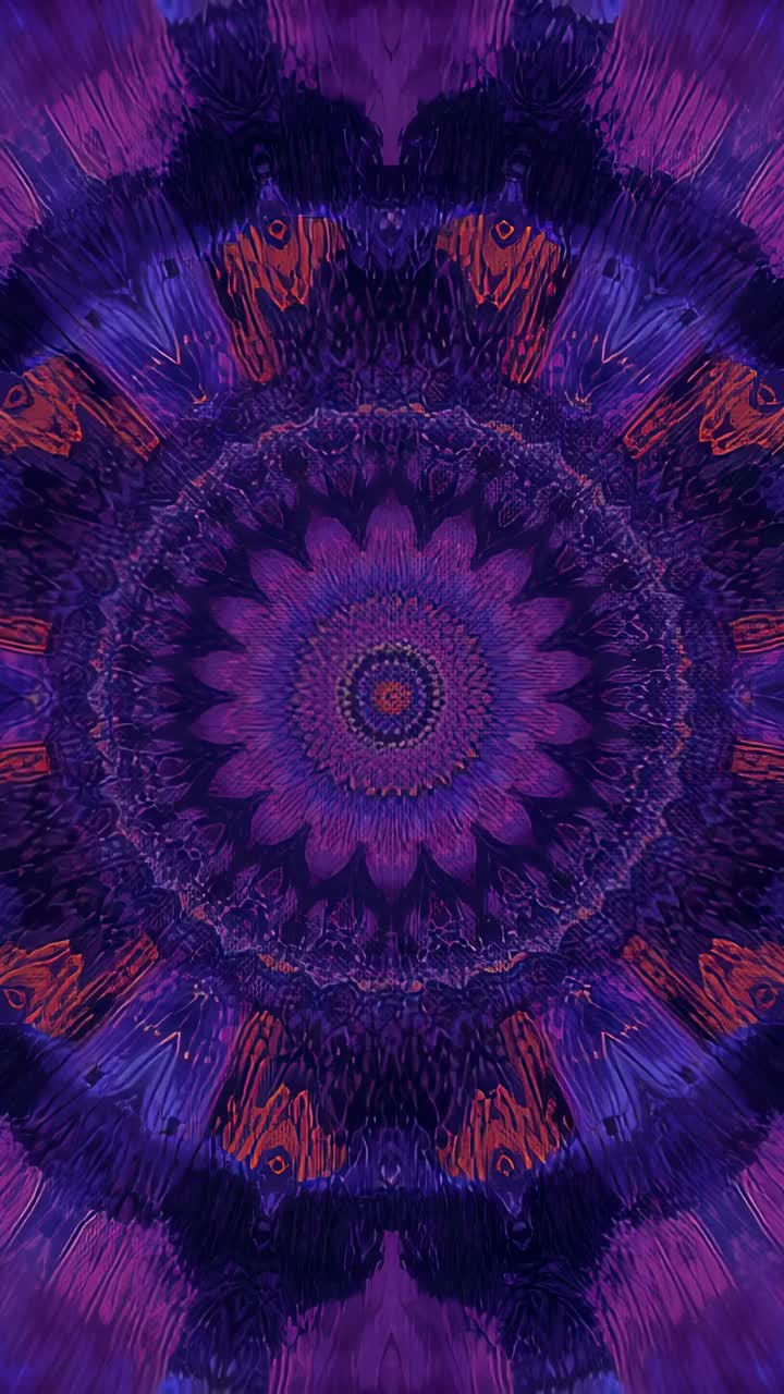 Vertical video: Looping mandala pulsing and shifting colors in portrait, showing concentric ripples