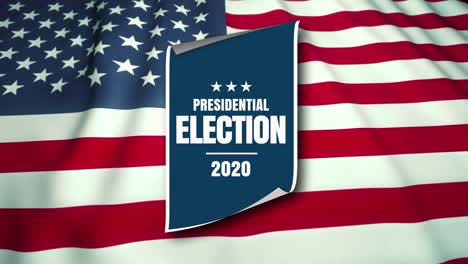 poster with presidential election 2020 announcement, waving us flag on background, loop animation