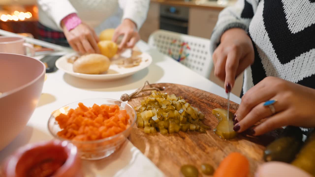 Preparing salad ingredients