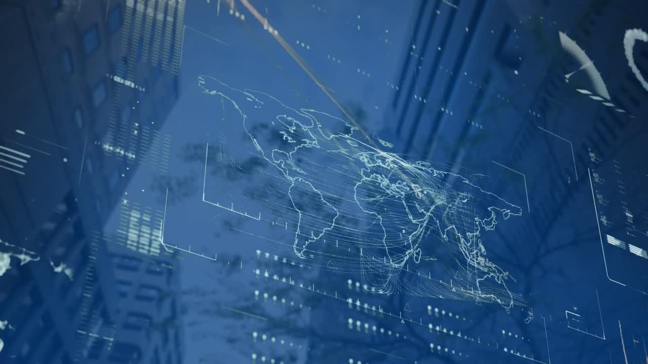 높은 건물의 낮은 각도 시야에 대한 데이터 처리와의 인터페이스의 애니메이션