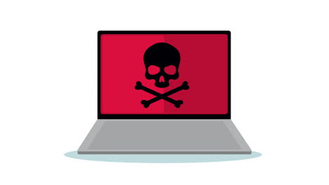 laptop computer with danger skull animation