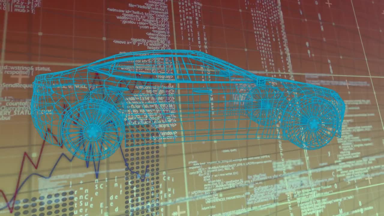 노란색과 갈색 공간에서 데이터 처리를 회전하는 자동차 프로젝트의 애니메이션