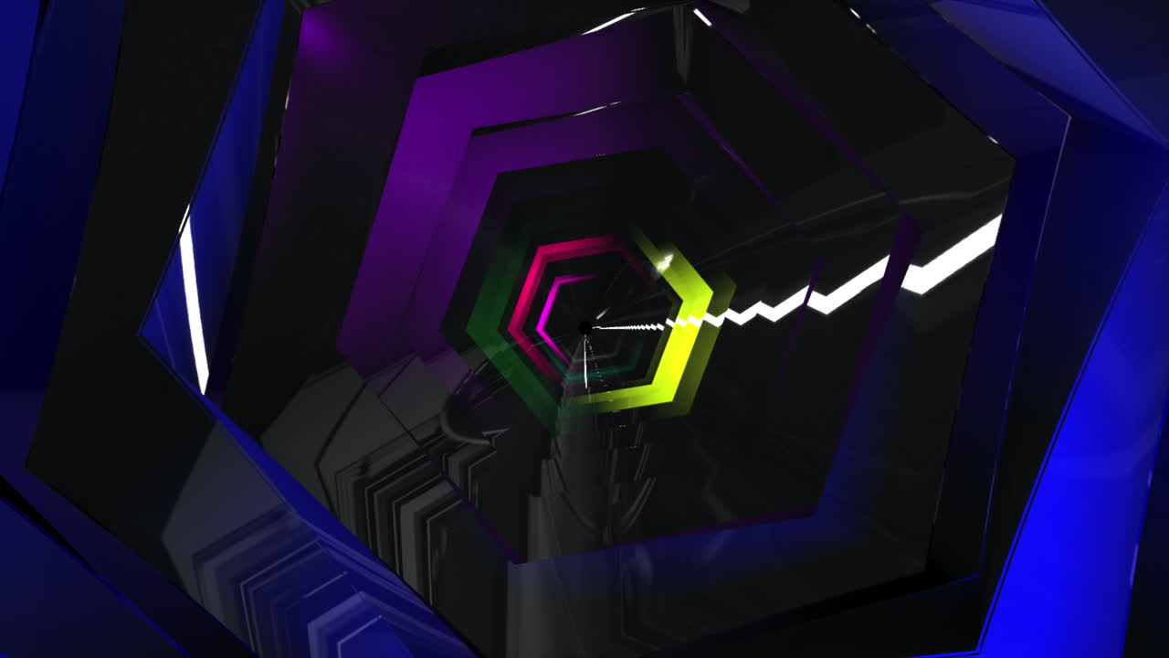 Glødende tunnel med futuristisk baggrund. Webdesign af bevægende sekskant.