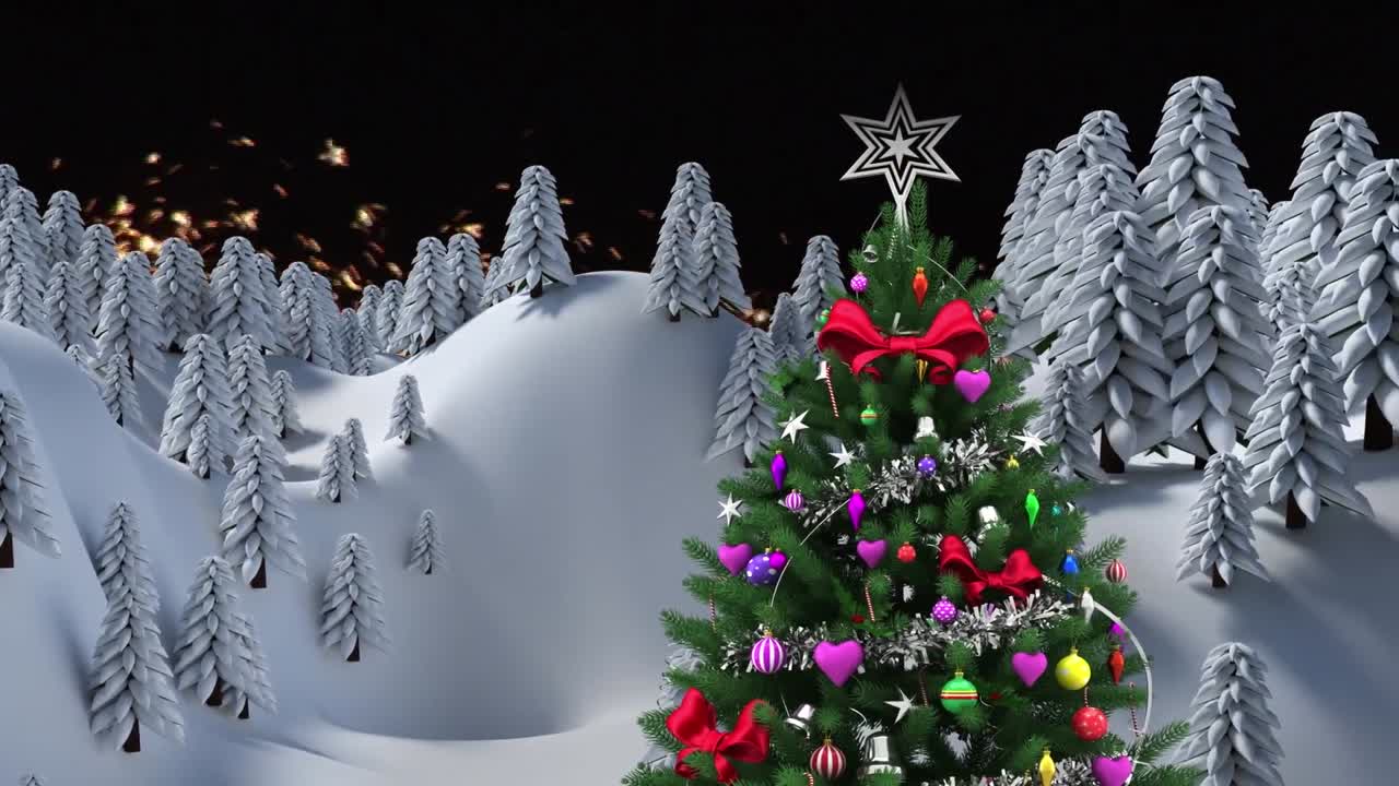 Animation of fir trees in winter landscape