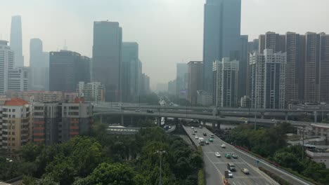 day time guangzhou city center traffic street road junction aerial panorama 4k china