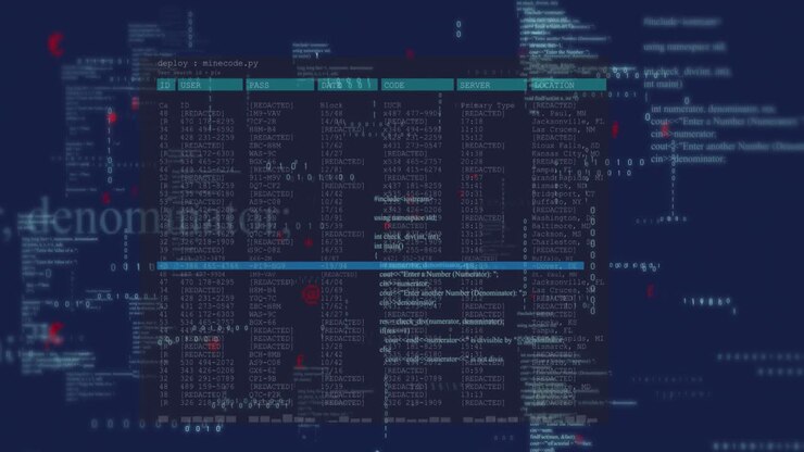 Animation of interface with data processing against blue background