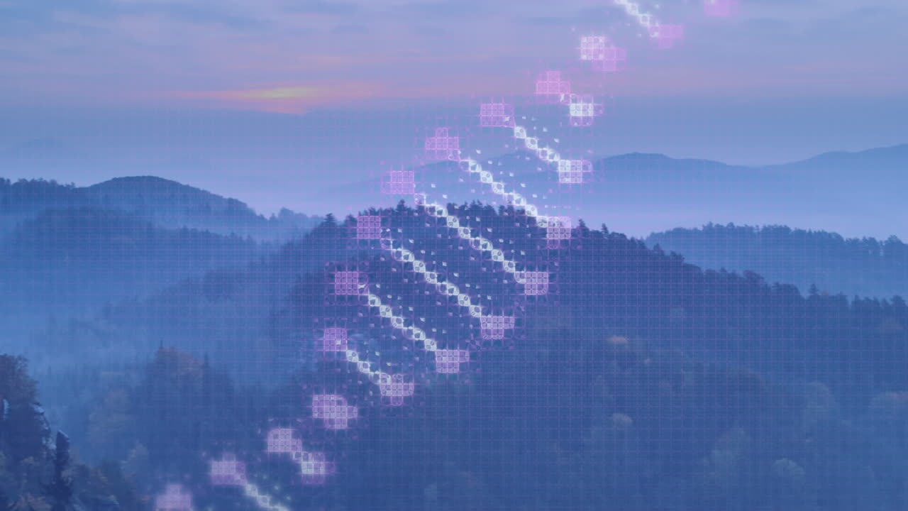 지형 위에서 회전하는 dna의 애니메이션