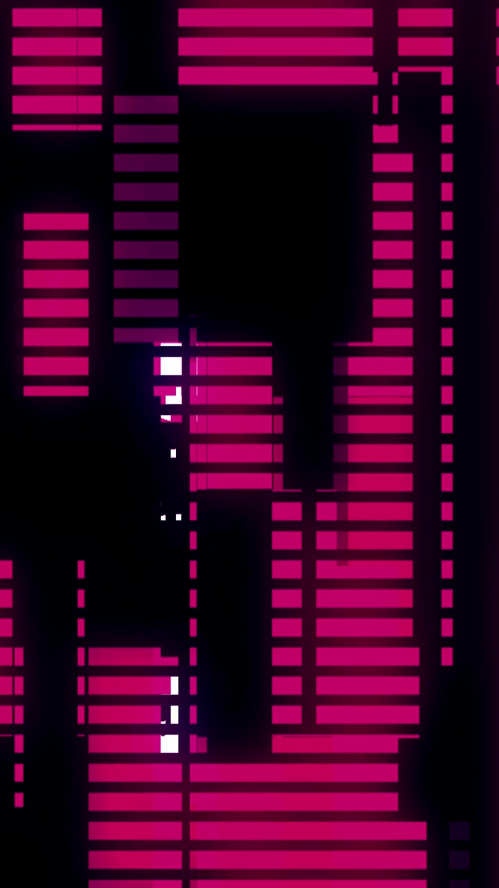 Sfondo digitale astratto con effetto glitch e rettangoli rosa pulsanti