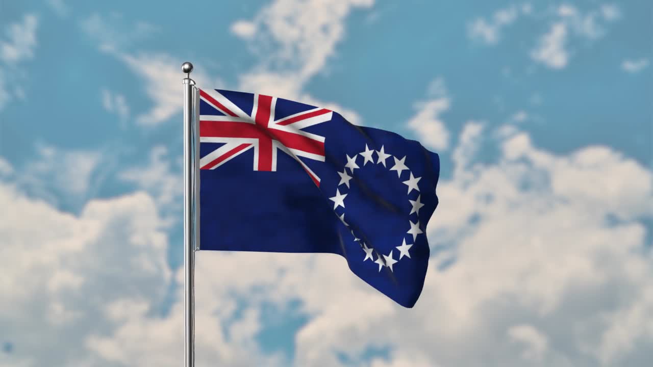 푸른 하늘에 펄럭이는 쿡 제도 깃발 현실적인 4k 비디오