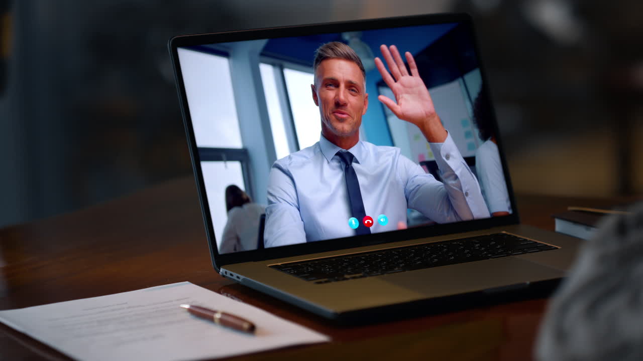 Business video call on laptop