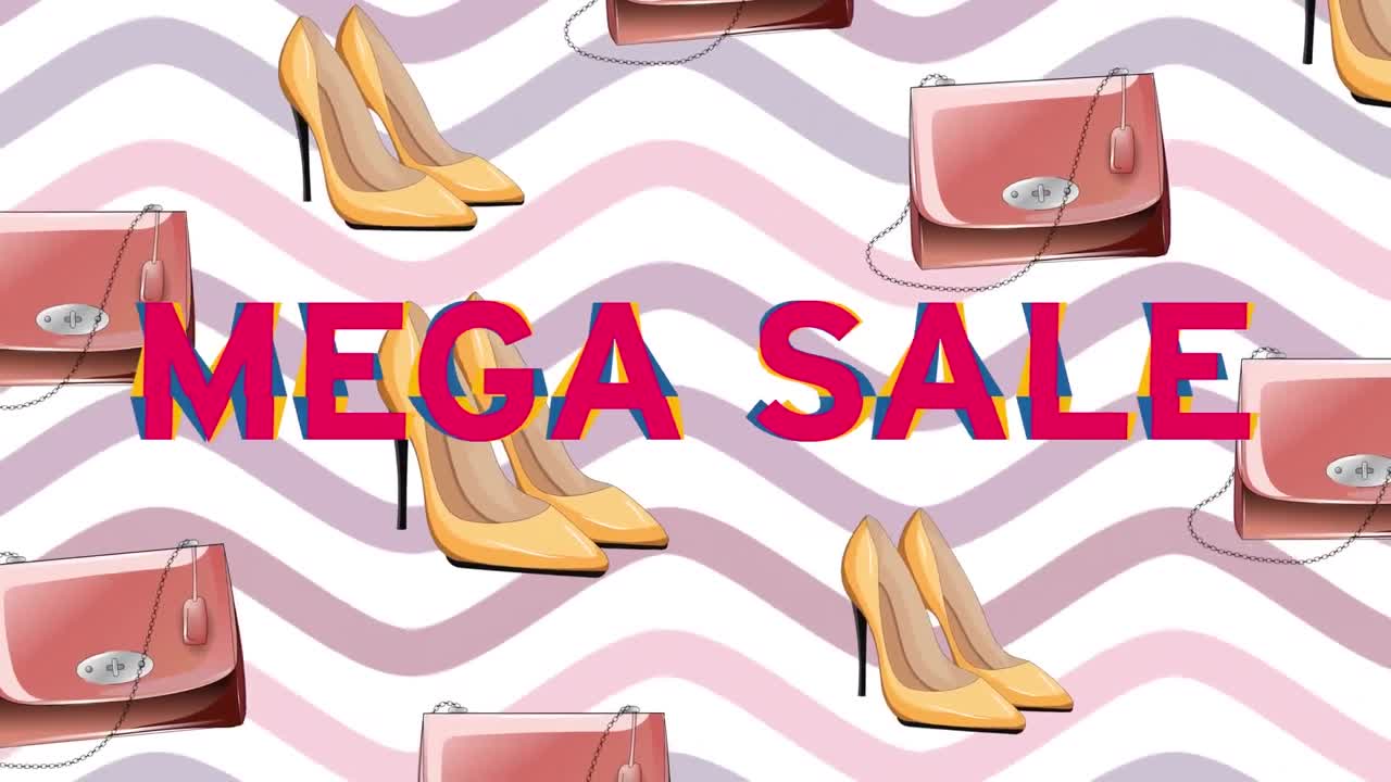 animación de zapatos y bolsos de mano sobre fondo blanco