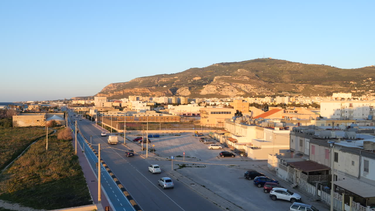 Coastal Street in Trapani, Sicily, Italy, Sunset Golden Hour STATIC