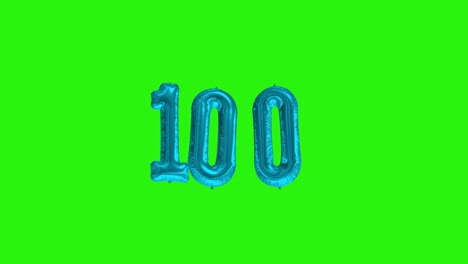 number 100 one hundred year celebration blue foil balloon floating green screen