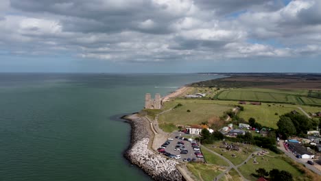 drone video showing the reculver towers in the distance