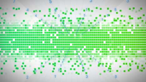 animation of data processing and green shapes on white background
