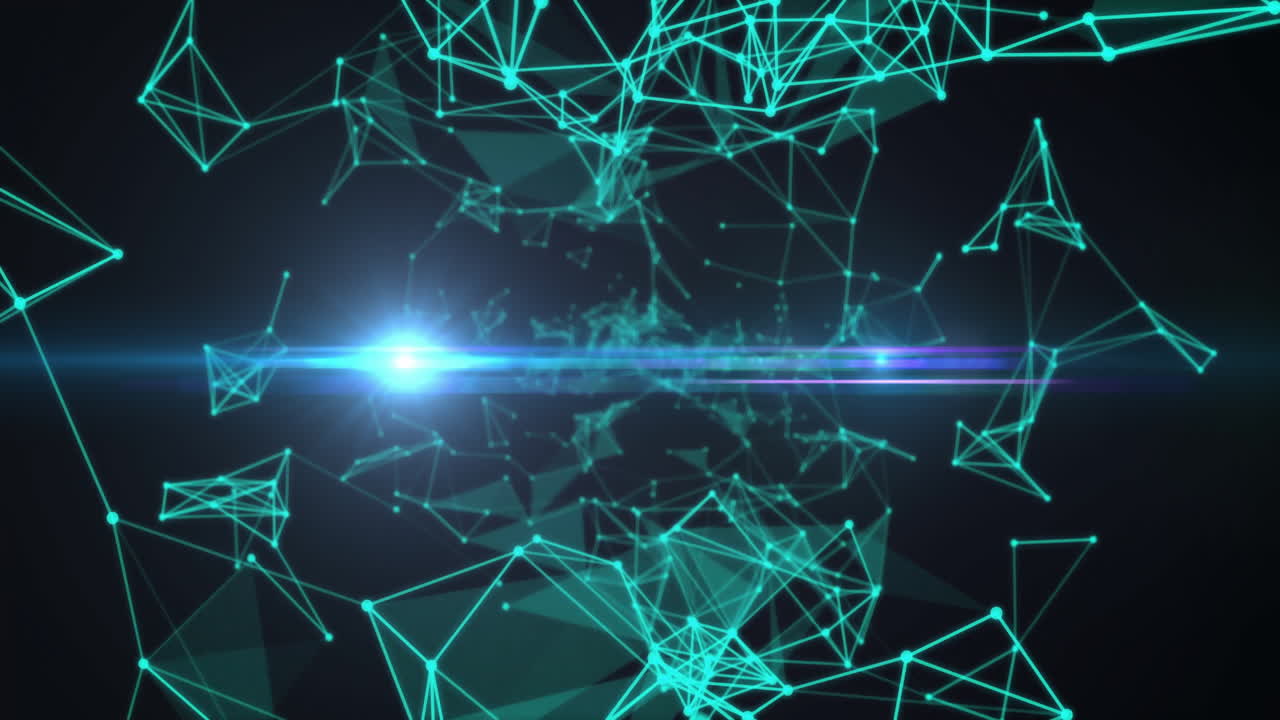 Abstract geometric shapes and light burst animation over dark background