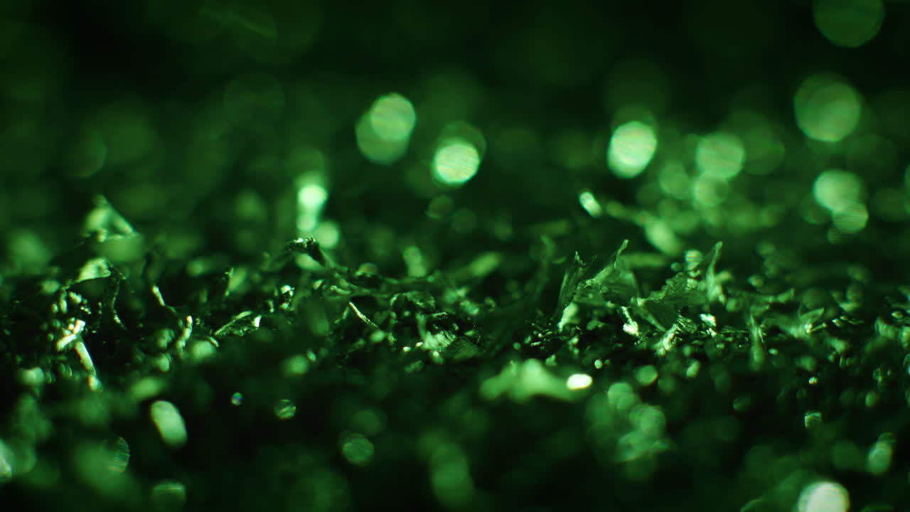 Emerald color metal fillings in macro