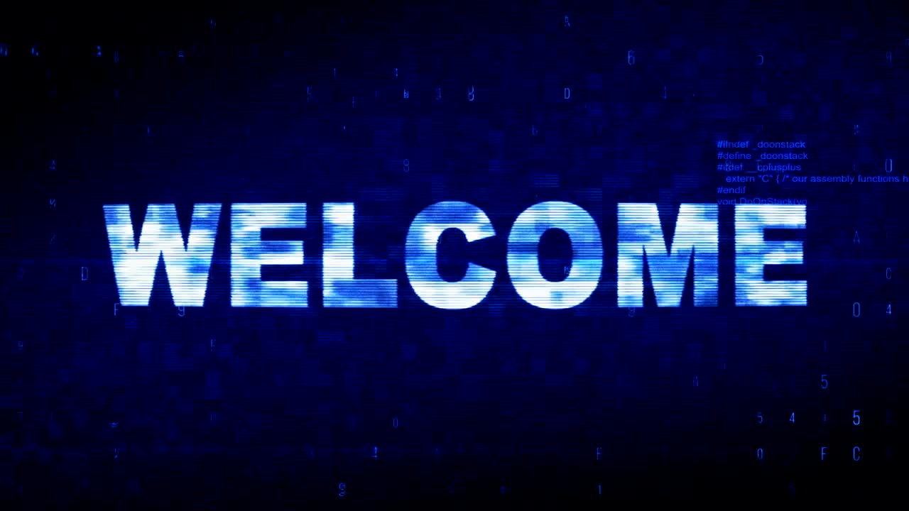 Welcome Text Digital Noise Twitch Glitch Distortion Effect Error Animation.
