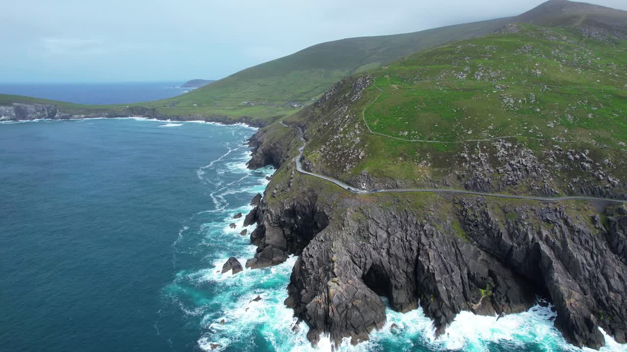Slea Head Drive Kerry Ireland drone panning shot of this dramatic drive on The Wild Atlantic Way Epic Locations Ireland early morning