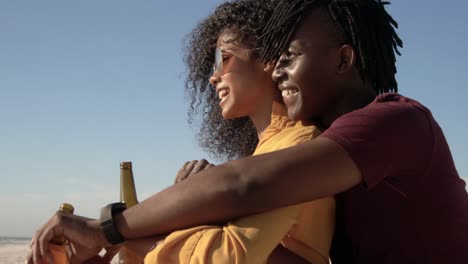 couple embracing each other on the beach 4k