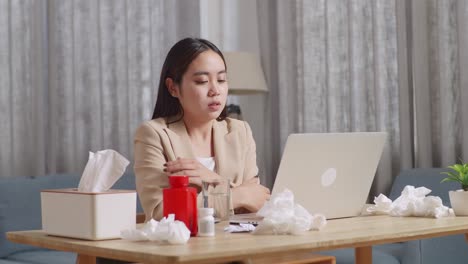 woman feeling ill during video call