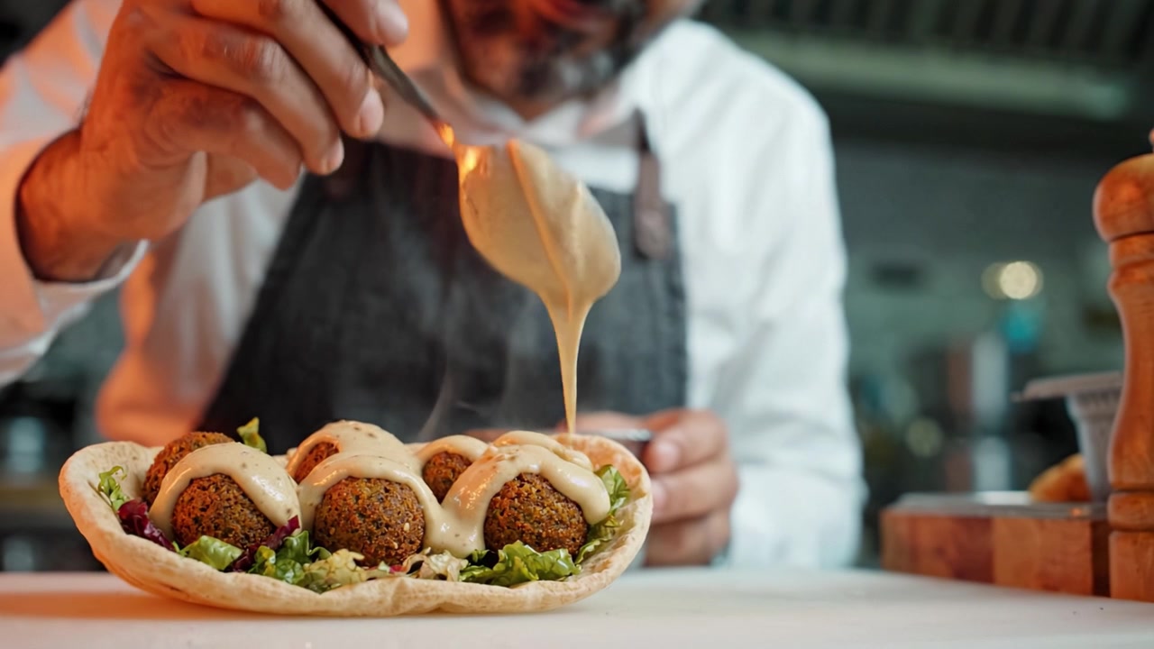 Deliziosi falafel wrap fatti in casa preparati con ingredienti freschi e salsa saporita, perfetti per un pasto gustoso o uno spuntino a casa o al ristorante
