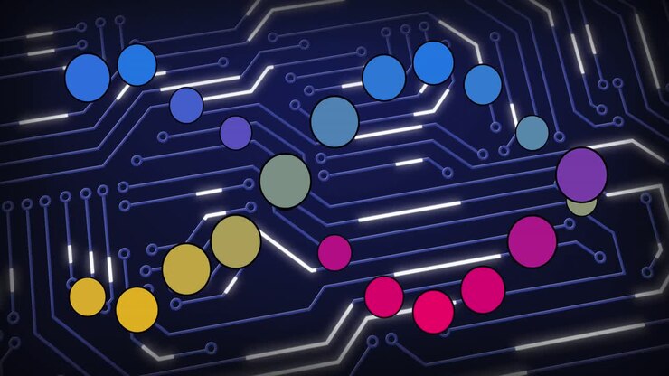 Animation af medicinsk databehandling og processorsokkel over mørk baggrund