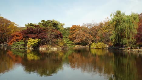 scenic autumn landscape reflected in water of chundangji lake, seoul south korea