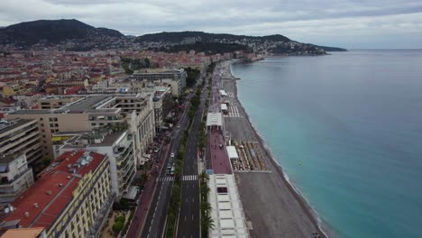 famous beach coastline of french tourist spot in nice, france - aerial