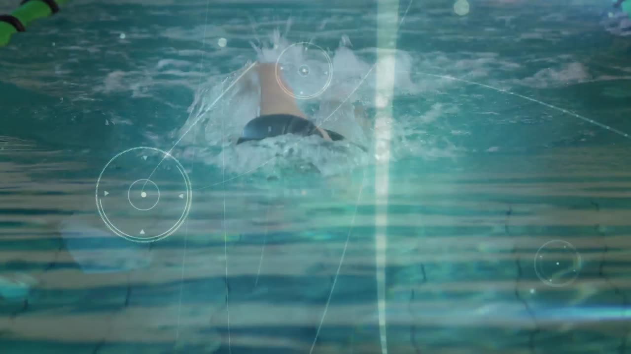 적합한 여성 수영 선수 수영에 대한 연결 네트워크의 애니메이션