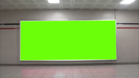 big green screen billboard on airport wall. widescreen chroma key mock up subway frame for advertisement.