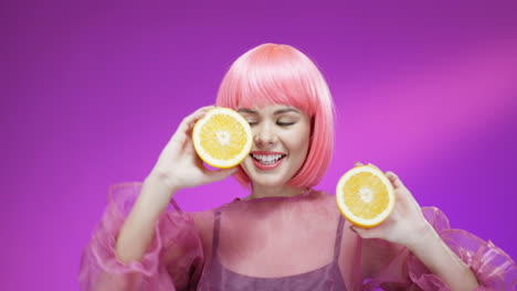 Close-Up-Of-Pretty-Woman-Wearing-A-Pink-Wig