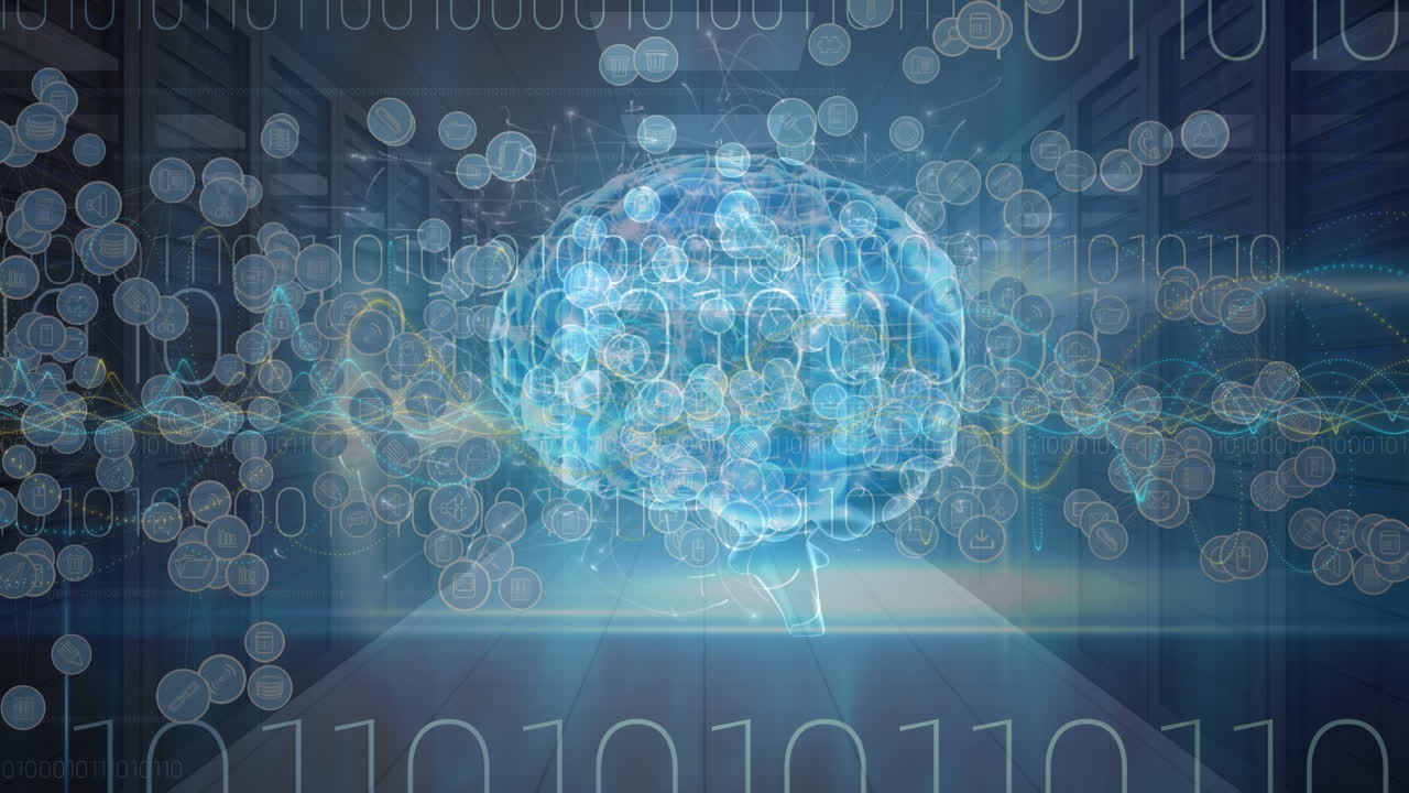 아이콘, 바이너리 코드 및 브레인 오버 서버의 애니메이션