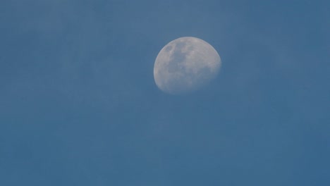 a waxing gibbous moon against a blue sky at dusk