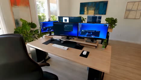 modern home office with multi-monitor desk setup
