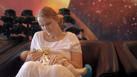 Frau-Stillt-Baby-In-Der-Flughafenlounge