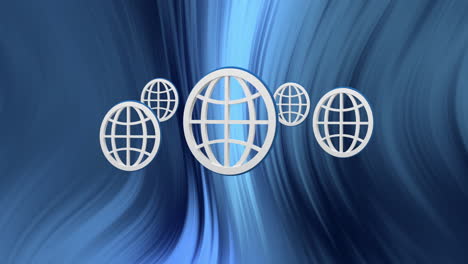 Animation of globe icons and shapes on black background