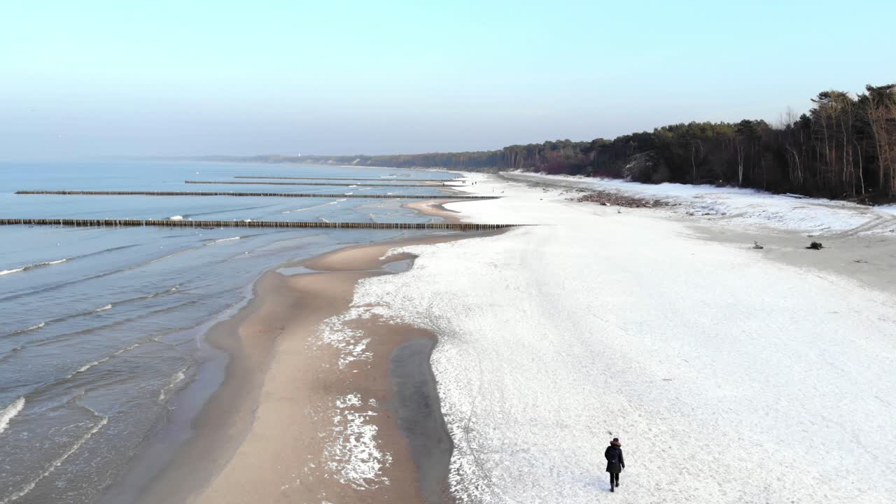 снимок с воздуха песчаного пляжа в устьке зимой