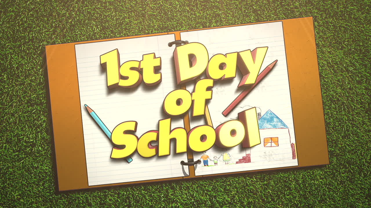1st Day Of School with pencil and paper note on grass