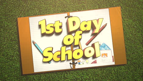 1.-Schultag-Mit-Bleistift--Und-Papiernotiz-Auf-Gras