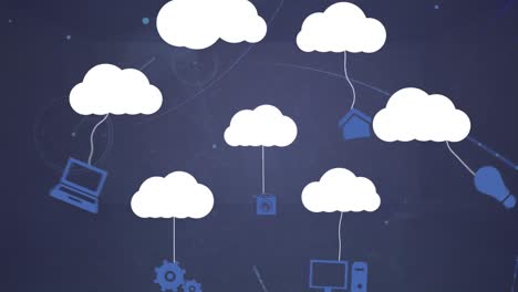 animazione di icone di nuvola su rete di connessioni su sfondo nero
