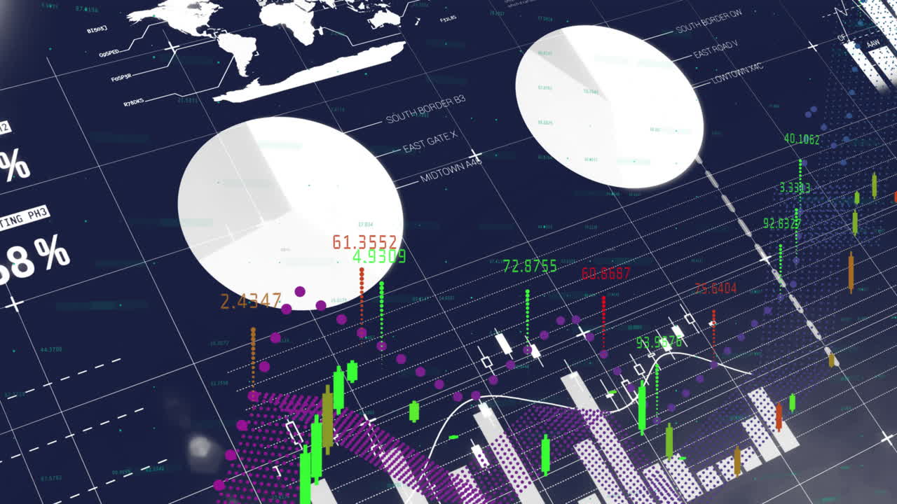 animación del procesamiento de datos financieros sobre un fondo azul