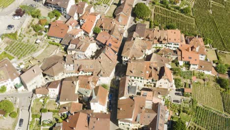 drone following car through riex village, lavaux - switzerland