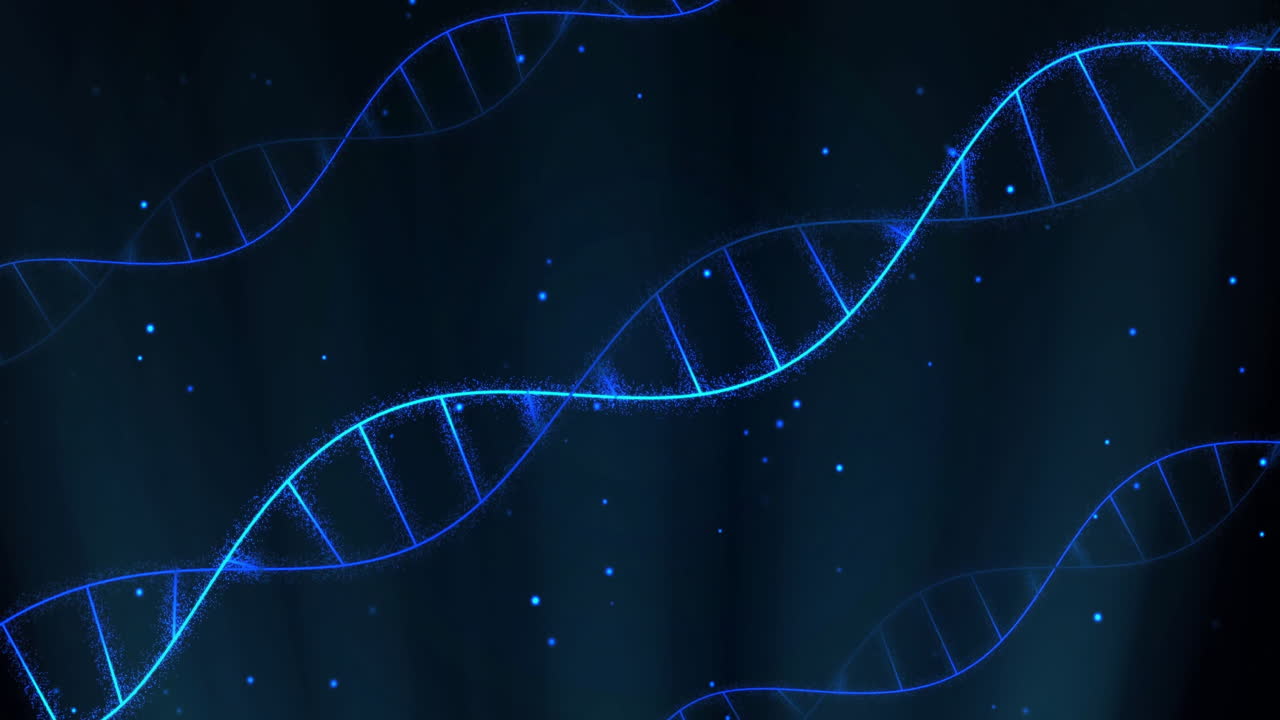 Animation of dna strands over blue spots moving