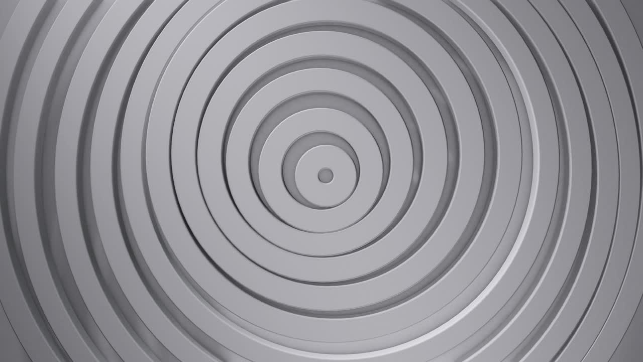 Abstract pattern of circles with the effect of displacement. White clean rings animation. Abstract background for business presentation. Seamless loop 4k 3d render.