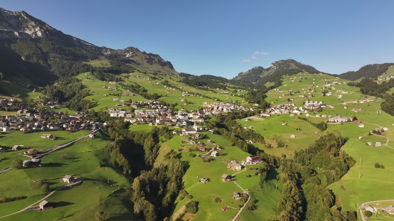 Aerial View of a Picturesque Village in the Swiss Alps