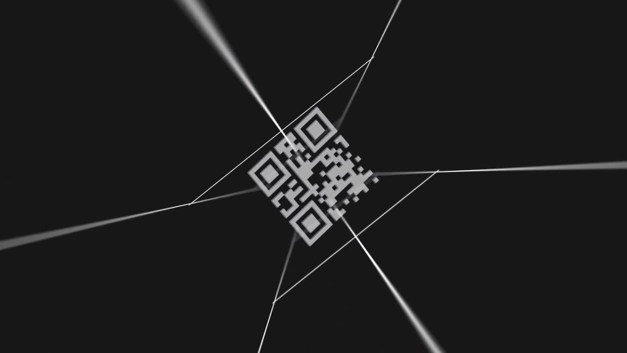 QR code scanner and spinning lines against black background
