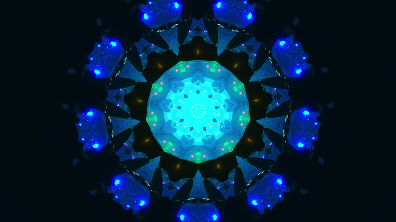 patrón circular colorido con luces. caleidoscopio vj bucle
